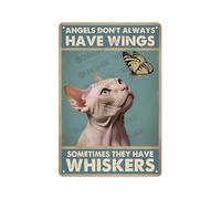 Rustic Sphynx Cat Decor Metal Sign, Angel Always Don't Have Wings, 12 x 16 Inches, Perfect for Your Pet Owner's Pub or Club