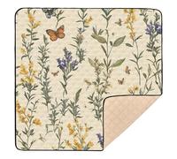 Rustic Spring Chic Flowers Beige Cute Foldable Baby Play Mat for Indoor Outdoor Cozy Breathable Baby Crawling Mat for Baby Toddler Infant, 50'' x 50''