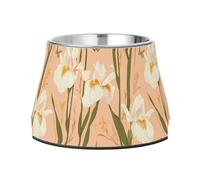 Rustic Spring Chic Flowers Peach Dogs Feeding Bowls with Stand Stainless Steel Feeder Pets Bowl for Small Pet Slow Down Eating