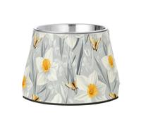 Rustic Spring Chic Flowers Silver Dogs Food Bowls Enhanced Stainless Steel Pets Bowl Stand for Loving Pet Whisker Friendly