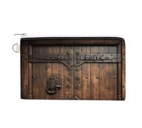 Rustic Stall Wooden Door Coin Purse with Key Ring Cute Change Purse Travel Portable Keychain Wallet with Zipper for Women Men, style, One Size, Floral
