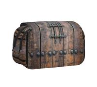Rustic Stall Wooden Door Double Layer Flip-Top Pencil Case,Large Capacity 50 Pens Organizer, Durable Polyester Stationery Holder for School, Art Travel (All-Over Print)