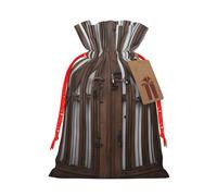 (Rustic Stall Wooden Door) Drawstring Gift Bags for Birthday Party Christmas Reusable Holiday Wrap Bags Medium Size