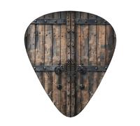 Rustic Stall Wooden Door Print Guitar Picks 12-Pack - Assorted Thickness Picks (0.46 mm, 0.71 mm, 0.96 mm) with Storage Box & Assorted Unique Design for Acoustic, Electric, Bass, and Ukulele Players