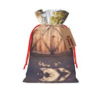 Rustic Stall Wooden Door Print Reusable Gift Bags,Drawstring Gift Bags For Jewelry And Gifts,For Festive Occasions
