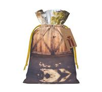 Rustic Stall Wooden Door Print Reusable Gift Bags,Drawstring Gift Bags For Jewelry And Gifts,For Festive Occasions