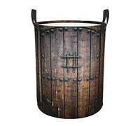Rustic Stall Wooden Door Print Round Laundry Basket With Handles Waterproof Laundry Hamper For Bathroom Circular Storage Basket