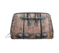 Rustic Stall Wooden Door Printed Makeup Bag for Women Portable Leather Make up Bag Travel Cosmetic Bags Organizer, Silver Zipper