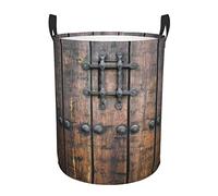 Rustic Stall Wooden Door/Round Laundry Hamper Baskets Large Dirty Clothes Storage Basket With Handles Collapsible Circular Hamper For Bedroom, Bathroom, Dorm