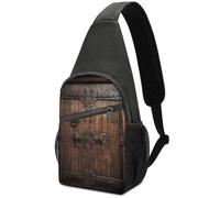 Rustic Stall Wooden Door Waterproof Sling Bag Crossbody Chest Pack with USB Port, Lightweight Oxford Anti Theft Chest Bag for Men Women Travel Hiking Cycling Daily Use