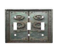 Rustic Steampunk Light Switch Cover Plates/Outlet Covers, Aged Green Gear Design for Home Decor, Thermoplastic Wall Plates, Standard Size Triple Toggle
