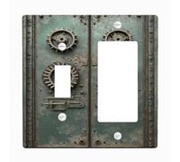 Rustic Steampunk Light Switch Cover Plates/Outlet Covers, Aged Green Gear Design for Home Decor, Thermoplastic Wall Plates, Standard Size Toggle Rocker