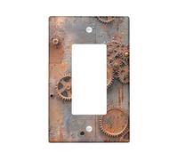 Rustic Steampunk Light Switch Cover Plates/Outlet Covers, Vintage Gears and Cogs in Warm Brown Tones for Home Decor, Thermoplastic Wall Plates, Standard Size Single Rocker