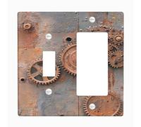Rustic Steampunk Light Switch Cover Plates/Outlet Covers, Vintage Gears and Cogs in Warm Brown Tones for Home Decor, Thermoplastic Wall Plates, Standard Size Toggle Rocker