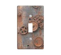 Rustic Steampunk Light Switch Cover Plates/Outlet Covers, Vintage Gears and Cogs in Warm Brown Tones for Home Decor, Thermoplastic Wall Plates, Standard Size Single Toggle