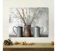 Rustic Still Life Canvas Wall Art - Vintage Watering Cans & Branches Prints Wall Decor Kitchen, Textured Background Art 60x80cm Withframe