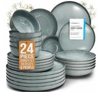 Rustic Stoneware for 6 - Elegant Dinnerware Set - 24-Piece Dinner Set, Including Plates and Bowls - Dishwasher Safe - Pure Living in Blue