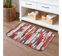Rustic Striped Quick Dry Bath Mat, Red Gray Distressed Absorbent Non Slip Shower Mat, Flannel Washable Bath Rugs for Bathroom Toilet Decor 20x32 Inch