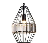 Rustic Sturdy Durable Crystal Light 1-Light Lantern Chandelier Black Moroccan Lamp Dining Table Chandelier Farmhouse Metal Cage Light for Foyer Kitchen Living Room/D