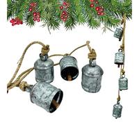 Rustic Style 4 Bells Cluster Handmade Metal Harmony Christmas Hanging Cow Bells on Jute Rope ((Silver Bell ON Rope (2.5X2.5X31.50)))
