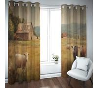 Rustic Style Farm Animals Blackout Curtains Retro Wooden Barn & Cow Light Blocking Drapes Thermal Insulated Curtains for Farmhouse 2 Panels (each W42xL84in)