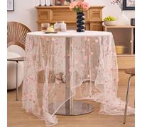 Rustic Style Floral Embroidered Lace Tablecloth Polyester Dining Room for Decor Party Wedding Banquet Soft Easy Care Washable Fabric Home Kitchen for textile White Gray Blue Pink Red Brown 150x150cm
