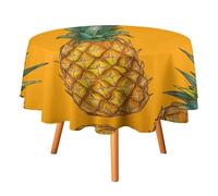 Rustic Summer Tropical Pine Tablecloths Round 70 Inch Table Cloth,Watercolor Green Foliage Fruit Pine Tablecloth Washable Table Cover