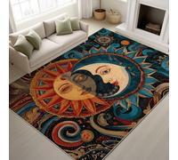 Rustic Sun Disc Vortex Soft Carpet Runners for Hallway Non-Slip 150 x 240 cm, Rugs Printed Design Bedroom， Peacock Blue Orange Bedside Carpets for Kitchen, Lounge