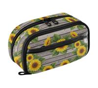 Rustic Sunflower Green Big-Capacity Pencil Case, Sturdy Double Zipper