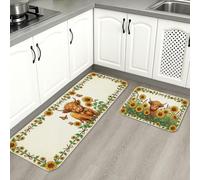 Rustic Sunflower Kitchen Mats for Floor, Vintage Floral Soft Mats, Spring Cushioned Comfort Washable Decor Rugs for Kitchen Sinks Laundryroom Bathroom 2pcs