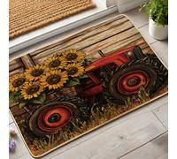 Rustic Sunflower Tractor Doormat, Red Farm Style Entrance Mat for Spring & Summer Decor, Outdoor & Indoor Non-Slip Dust Absorbent Rug, Easy Clean 29x17 Inch