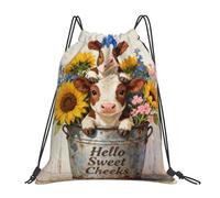 Rustic Sunflowers Cows In Bucket Men Women Drawstring Bag Waterproof Drawstring Backpack Large String Backpack For Swim Football Picnic