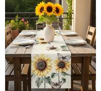 Rustic Sunflowers Table Runner 16x72 inch Butterfly Country Floral Retro Background Cotton Linen Dining Table Runner Ideal for Dresser Kitchen Coffee Tables - Machine Washable