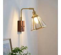 Rustic Swing Arm Wall Lamp, Adjustable Japanese-style Walnut Wood Sconce with Clear Glass Shade, Pull Switch Bedside Reading Light, E27 Bulb Compatible
