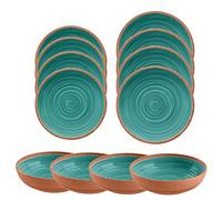 Purely Home Rustic Swirl Turquoise Melamine 12 Piece Outdoor Dinnerware Set, Blue