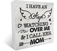 Rustic Sympathy Wood Box Sign I Have an Angel Watching Over Me & I Call Her Mom Mom Remembrance Gift 5x5 Inches