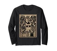 Rustic Tabby Cat with Sunglasses Vintage Botanical Folk Art Long Sleeve T-Shirt