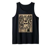 Rustic Tabby Cat with Sunglasses Vintage Botanical Folk Art Tank Top