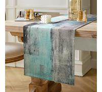 Rustic Table Runner Linen Teal Boho Table Runner Modern Turquoise Blue and Grey Decorative Cloth for Coffee Table, Holiday Parties, Wedding, Events Dinner, Home Decor 40 cm x 140 cm