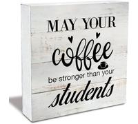 Rustic Teacher Coffee Wood Box Sign Funny Farmhouse Classroom Desk Shelf Decor Teacher Appreciation Gift 5x5 Inches