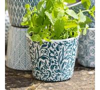 Rustic Teal Dutch Pot, Teal & White Dutch Pot Planter, Floral Vine Pattern Blue Dutch Pot, Crackle Glaze Ceramic Plant Pot, Patterned Pot, White Pot, Succulent Planter, Terracotta Pot