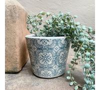 Rustic Teal Dutch Pot, Teal & White Dutch Pot Planter, Geometric Tile Pattern Blue Dutch Pot, Crackle Glaze Ceramic Plant Pot, Patterned Pot, White Pot, Succulent Planter, Terracotta Pot