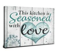 Rustic Teal Kitchen Wall Decor Farmhouse Dinner Room Sign Wall Art Dandelion Picture Love Saying Heart Canvas Prints Kitchen Family Inspirational Saying Painting Modern Artwork Home Decorations 16x24"