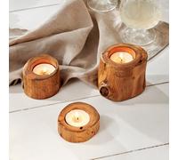 Rustic Tealight Holder Set Of 3 - Decorative Tealight Holders - Wooden Candle Holders