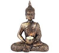 Rustic Thai Buddha Tea Light Holder - 27cm x 20cm (1 Pc) - Exquisite Resin Design - Perfect for Home & Office
