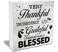 Rustic Thankful Grateful Wood Box Sign Thankful Grateful Blessed Christian Home Desk Shelf Decor 5x5 Inches