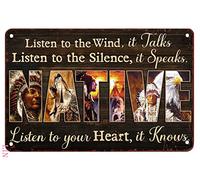 Rustic Tin Signs Wall Decor Native American Listen to The Wind It Talks Listen to The Silence It Speaks Tin Sign Chic Art Wall Metal Decorations Funny Iron Plaque Signs Gift for Living Room 8x12 inch
