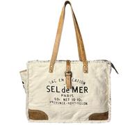 RUSTIC TOWN Canvas Leather Tote Bag for Women - Sel De Mer Upcycled Canvas Shoulder Hobo Travel Handbag Ladies Purse Satchel, White, L