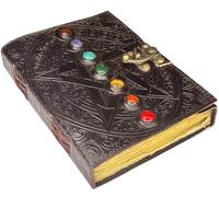 Rustic Town Leather Bound Journal - Vintage 7 Stone Chakra Journal with Lock - Handmade Antique Deckle Edge Paper - Book of Shadow