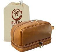 RUSTIC TOWN Leather Toiletry Bag for Men - Shaving Dopp Kit - Travel Gift Bathroom Shower Toiletries Organizer - Cosmetic Makeup Bag for Women (Cognac)